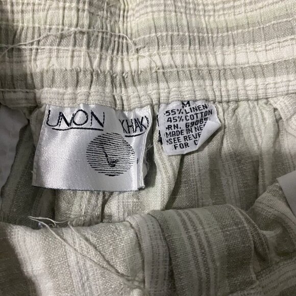 Vintage 90s Pleated Linen Trouser Shorts M Beige Plaid Ultra High 24x7.5 - Picture 2 of 3